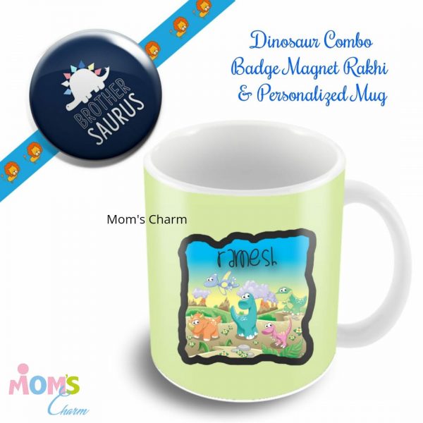 Personalized Mug Rakhi Theme Combo - Dinosaur