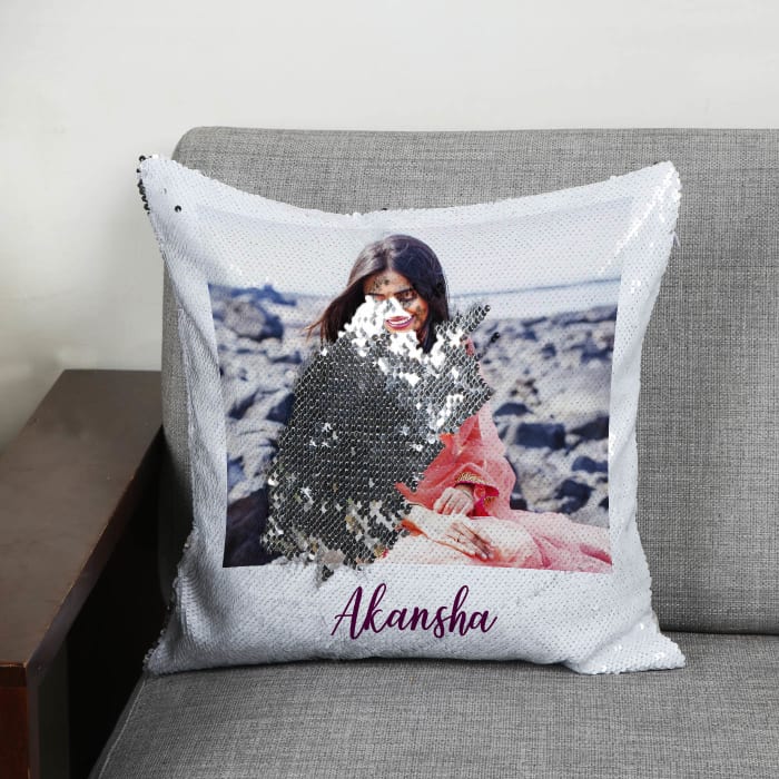Custom Sequin Cushion For Her - Silver - Image 2