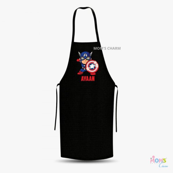 Captain America Apron - Black Color - Custom Name / Design