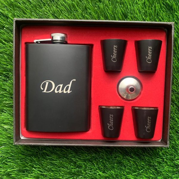 Dad - Personalized Black Hip Flask set