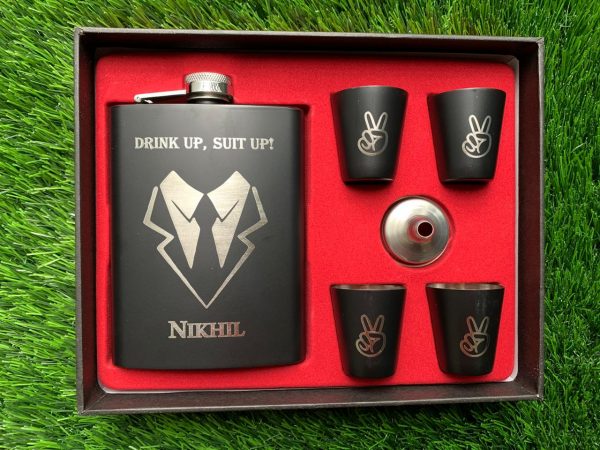 Drink Up - Custom Black Hip Flask Set
