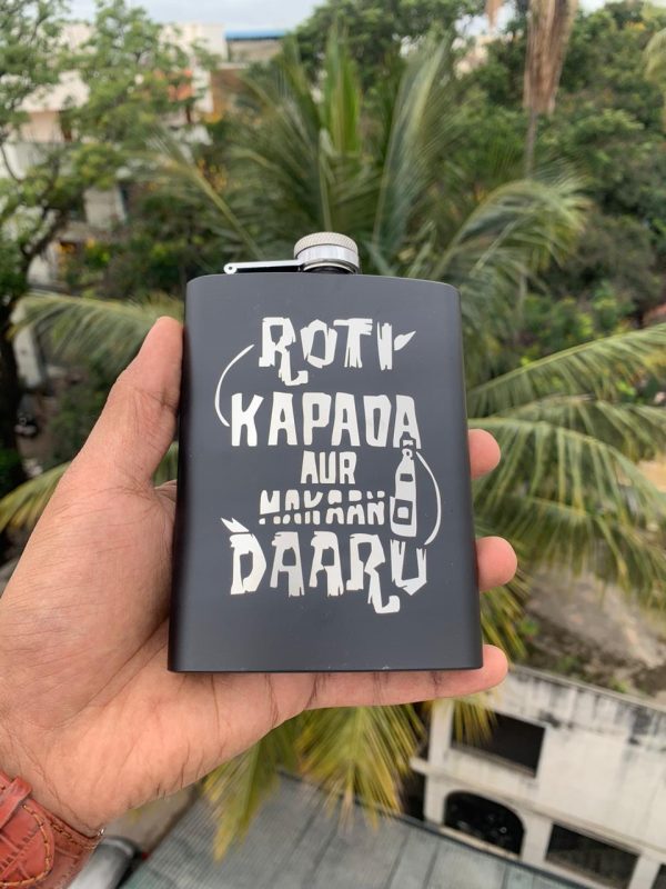 Roti Kapada Makaan - Customized Black Hip Flask
