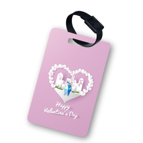 Happy Valentine's Day - Mauve with White Hearts - Luggage Tag - Personalize with Name