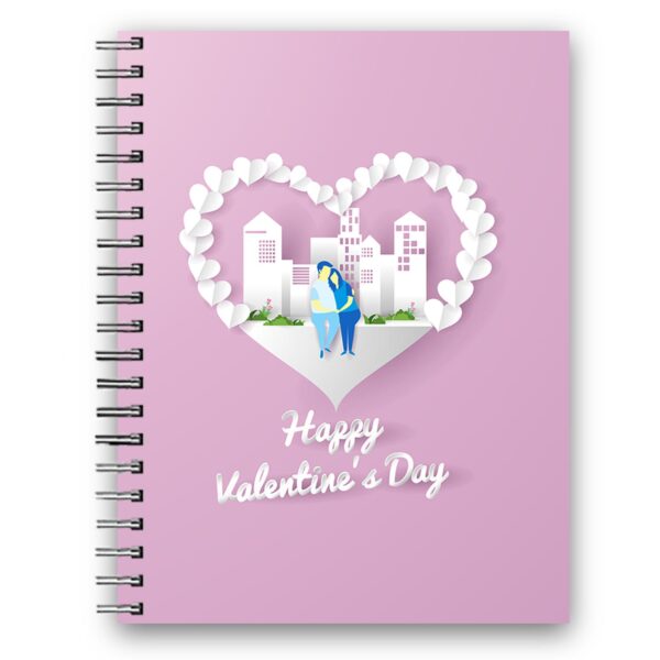 Happy Valentine's Day - Mauve with White Hearts - Wiro Diary A6 - Personalize with Name