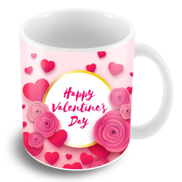 Happy Valentine's Day - Pink Flowers Mug - Personalize with Name