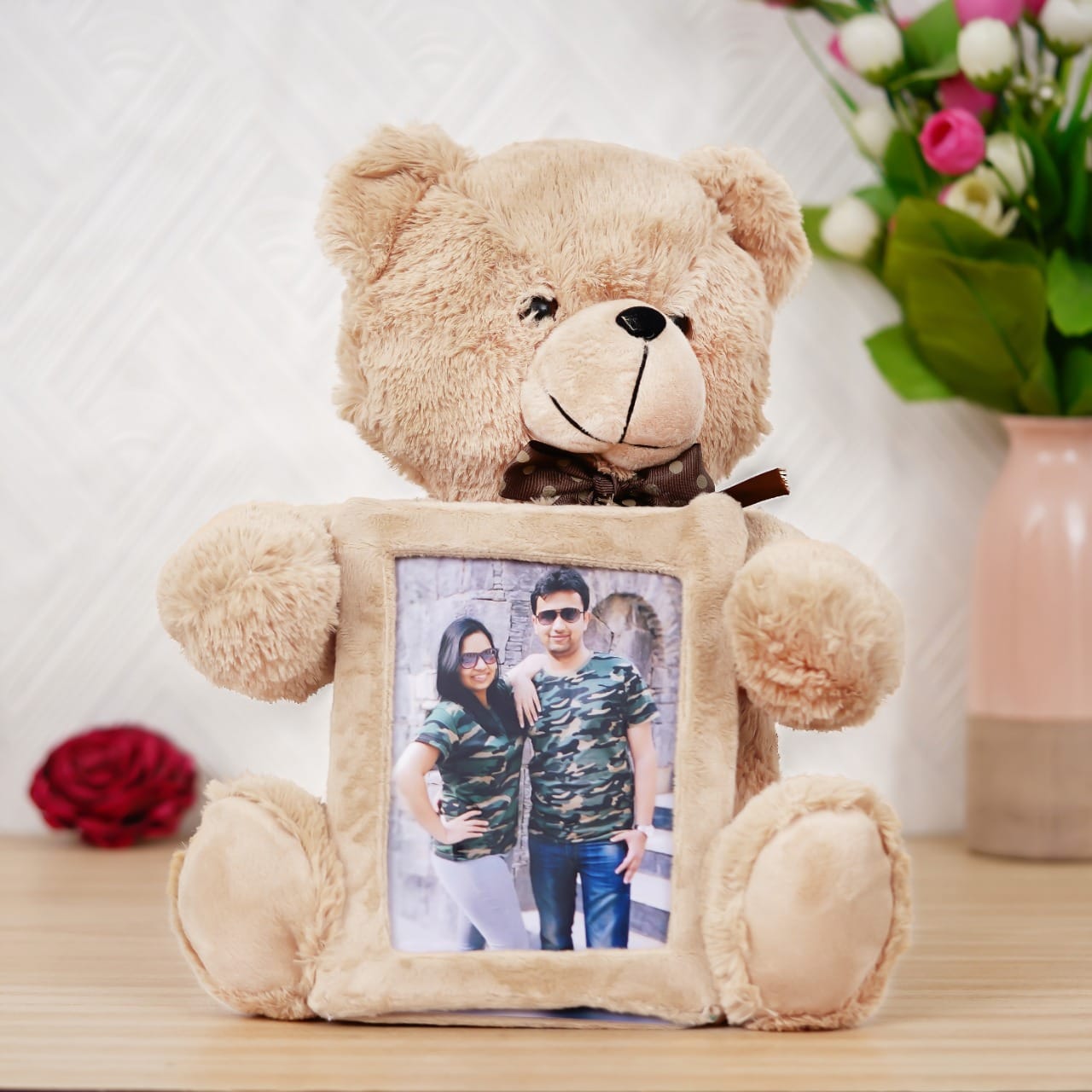 Valentine Teddy with Photo - Mud Brown
