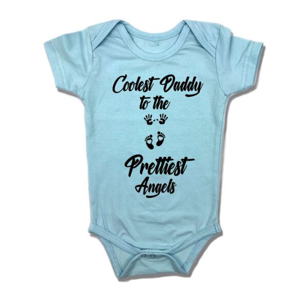 Coolest Daddy to the Prettiest Angels - Cotton Baby Romper - Personalize with Name - Blue