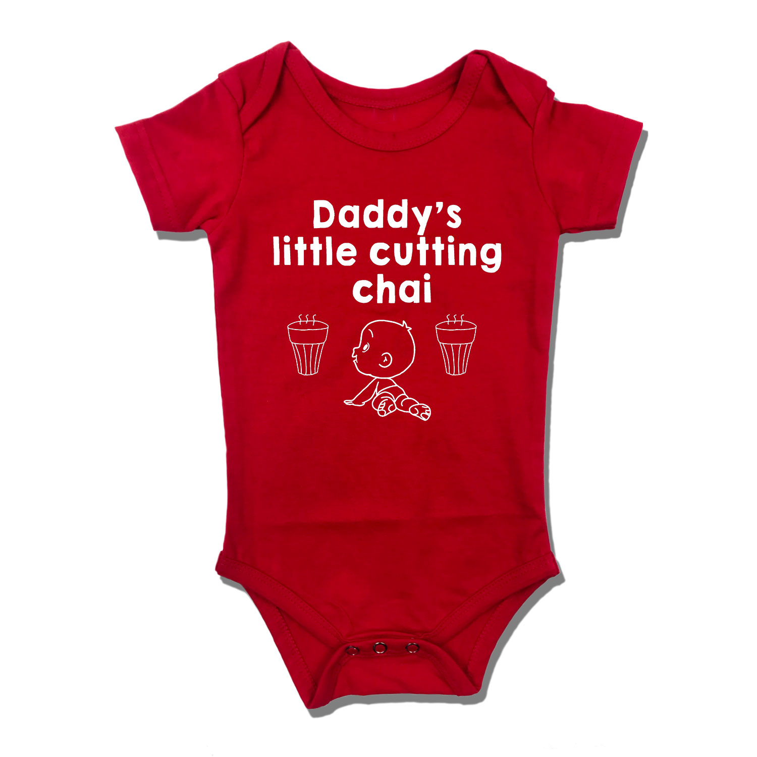 Daddy's Little Cutting Chai - Cotton Baby Romper - Personalize with Name - Red