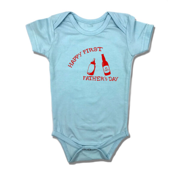 Happy First Father's Day - Cotton Baby Romper - Personalize with Name - Blue