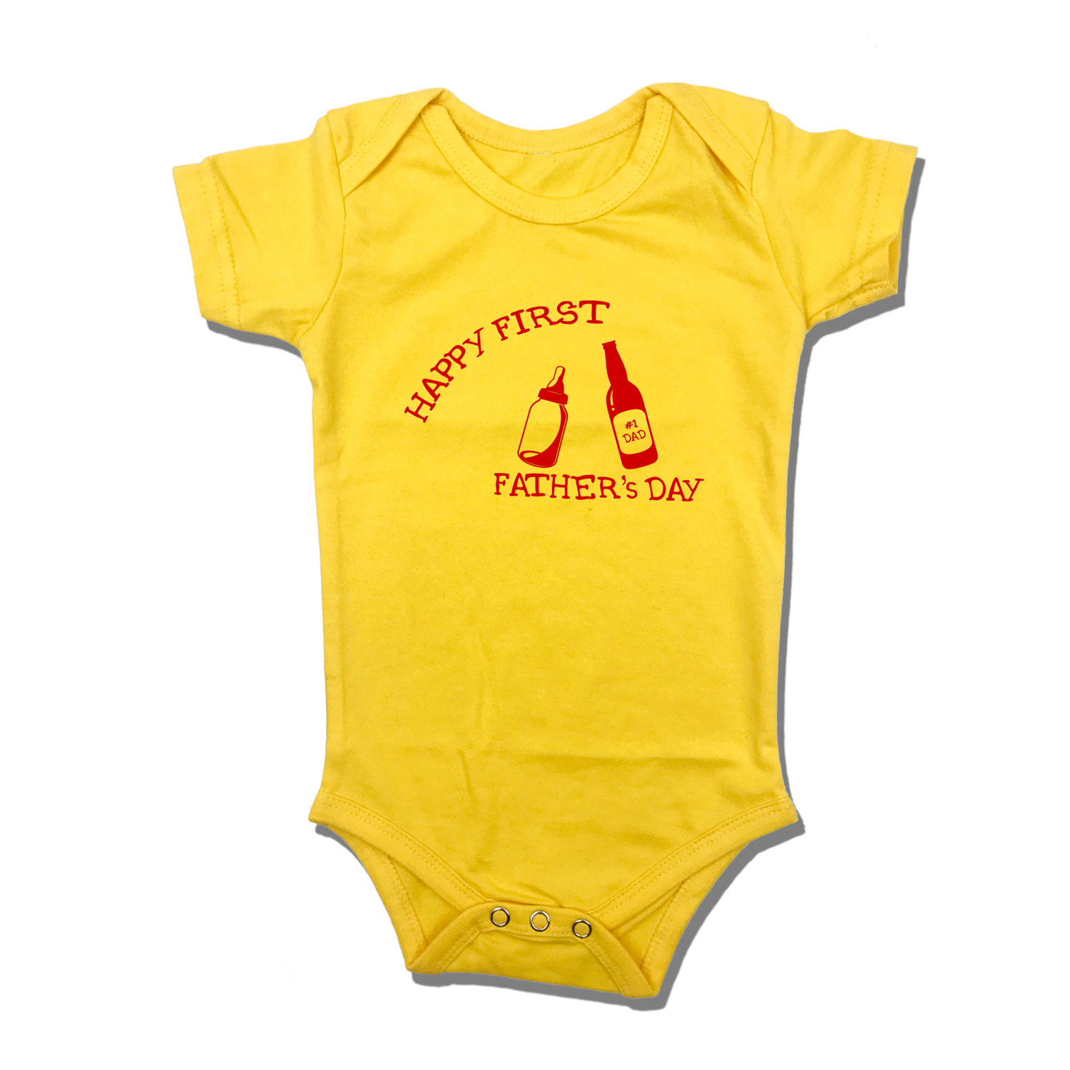 Happy First Father's Day - Cotton Baby Romper - Personalize with Name - Yellow