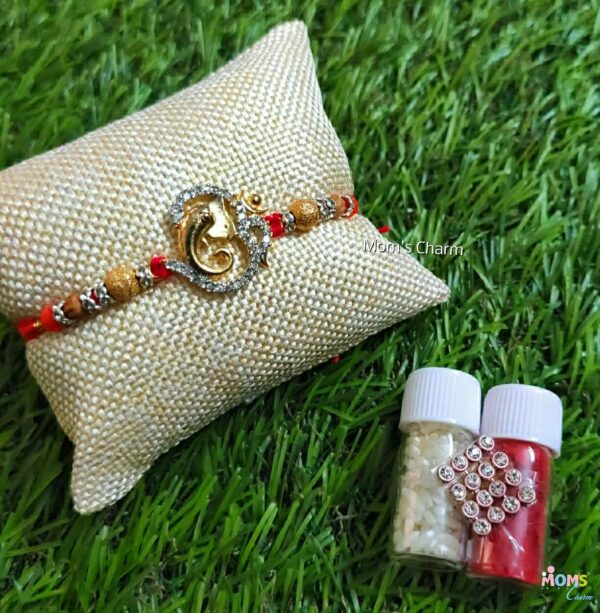 Om Ganesha Designer Rakhi - American Diamond - Image 3
