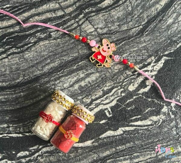 Peppa Pig Metal Designer Rakhi + Roli Chawal
