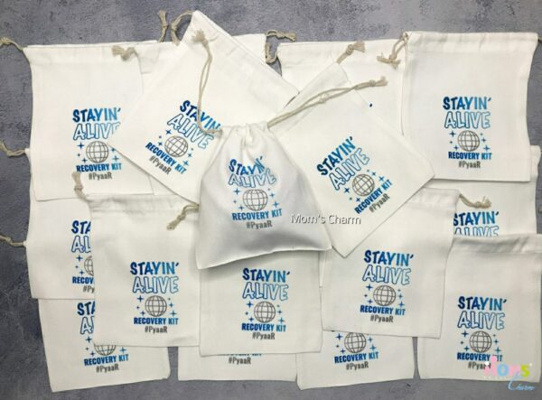 Pack of 3 - Personalize with Name - Stayin Alive Blue - Empty Canvas Hangover Kit - Image 2