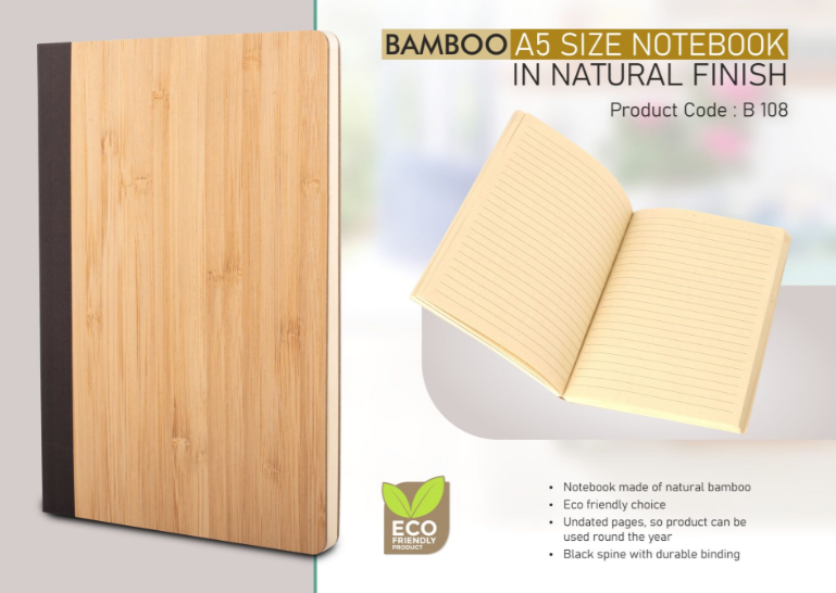 B108 – Bamboo A5 size notebook in natural finish | Undated pages