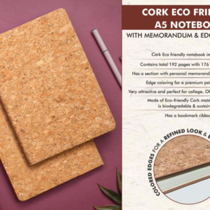 B109a – Cork Eco friendly A5 notebook with Memorandum & Edge coloring | 80 gsm sheets | 192 pages