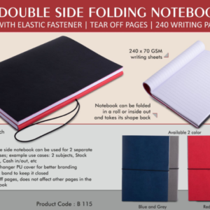 B115 –Double side folding notebook with Elastic Fastener | Tear off Pages | 240 writing pages (Copy)