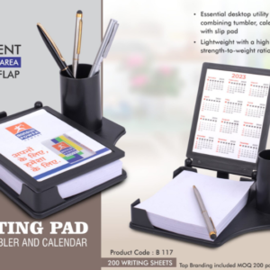B117 –Writing pad with Tumbler and Calendar | 200 writing sheets | Top Branding included MOQ 200 pc