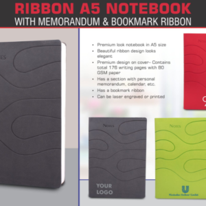 B127 –Ribbon A5 notebook with memorandum & Bookmark ribbon