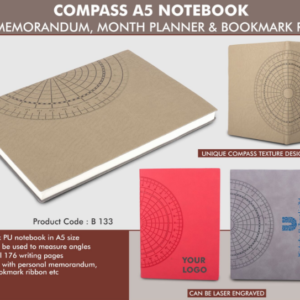 B133 –Compass A5 notebook with memorandum, month planner & bookmark ribbon | 176 writing pages