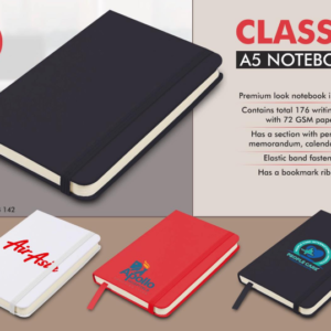 B142 –Classic A5 notebook | Hard bound cover | Pages with memorandum, month planner & bookmark ribbon | 176 writing pages