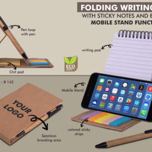 B143 –Folding writing pad with Sticky notes and Eco pen | Mobile stand function