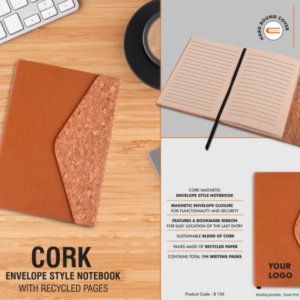 B150 –Cork Magnetic Envelope style Notebook with recycled pages