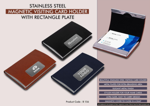 B156 – Stainless Steel Magnetic Visiting Card holder with Rectangle Plate
