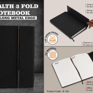 B162 – Stealth 3 fold notebook with Long metal edge