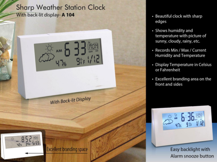 A104 – Sharp weather station clock with backlight
