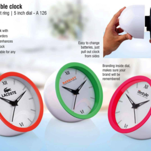 A126 –Chipper: Table clock with Fluorescent ring | 5 inch dial | Branding included MOQ 200pc