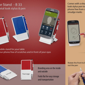 B33 – Mobile stand with metal look stylus & pen– Min 10 pcs