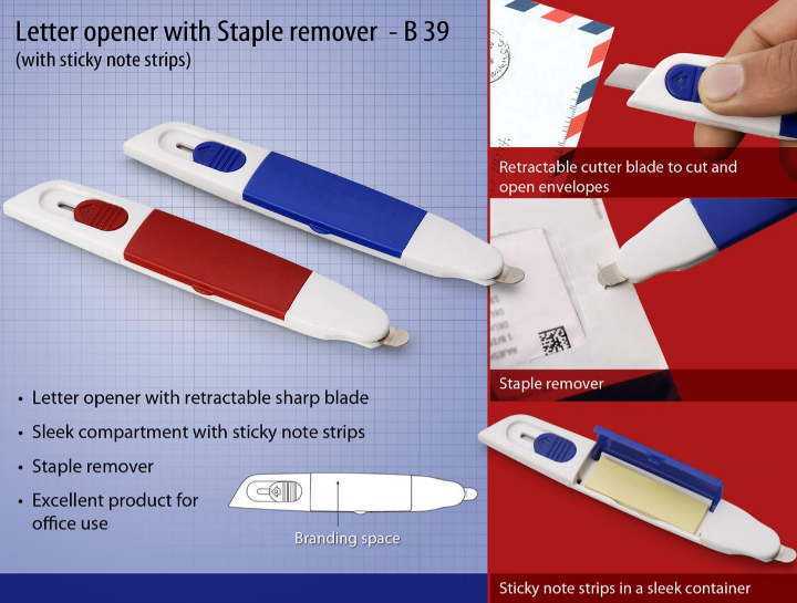 B39 – Letter opener with Staple remover and sticky note strips– Min 10 pcs