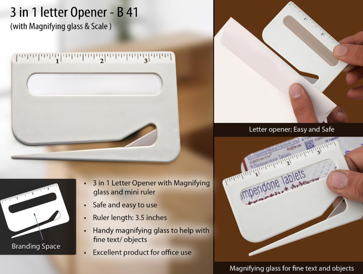 B41 – Letter opener with magnifier & ruler– Min 10 pcs