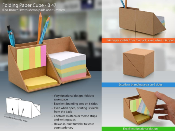 B47 –Folding paper cube (with memopad and tumbler)