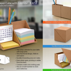 B47D – Folding Paper cube with calendar (with memopad & tumbler)– Min 10 pcs