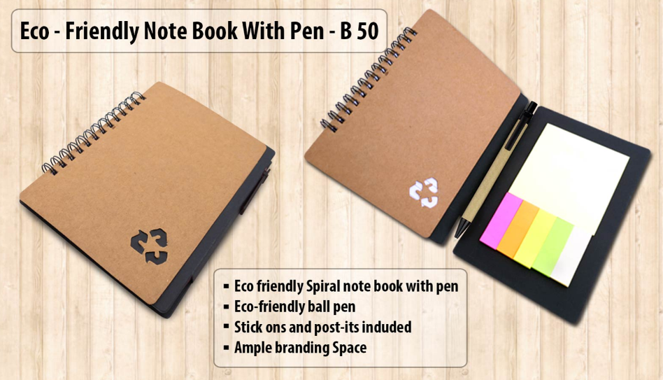 B50 –Eco notebook with pen and sticky pads