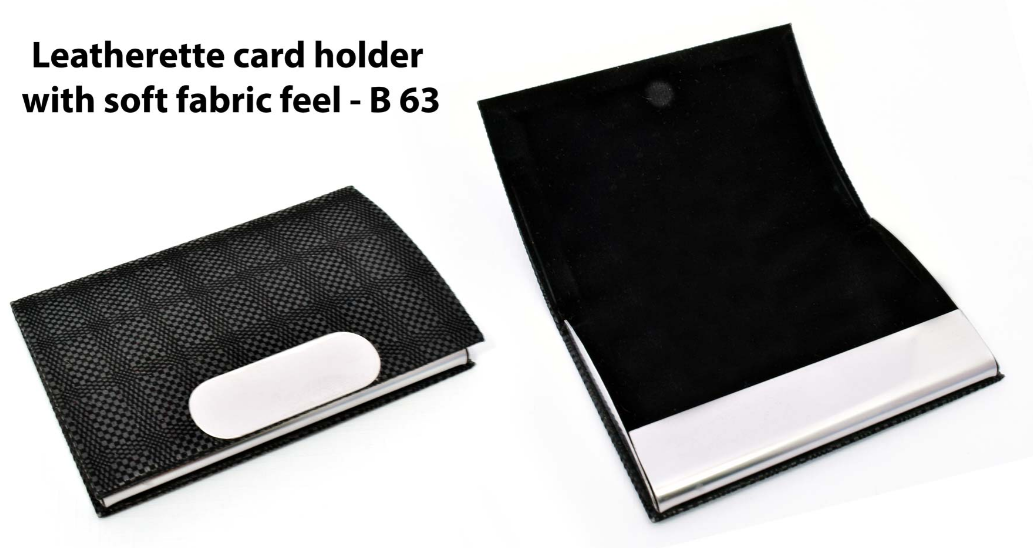 B63 –Leatherette Card holder with soft fabric feel– Min 10 pcs