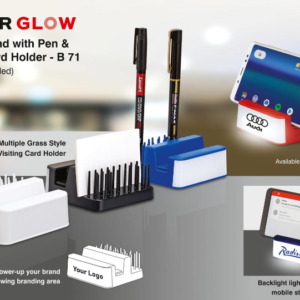 B71 –Powerglow Mobile stand with Pen and visiting card holder (Grass style)– Min 10 pcs