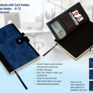 B73 – Premium notebook with card holder, bookmark, pen holder (Can be laser engraved)– Min 10 pcs