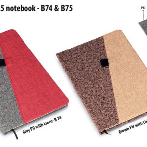 B74 –Gray PU with Linen A5 notebook (Slash design)– Min 10 pcs