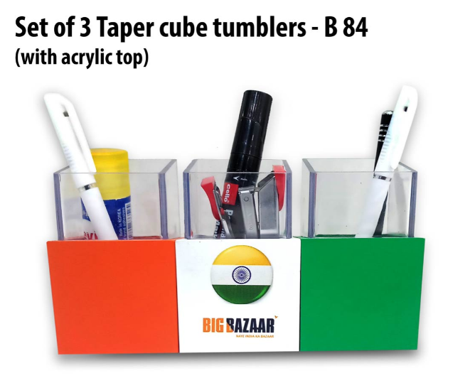B84 – Set of 3 Taper cube tumblers with acrylic top– Min 10 pcs