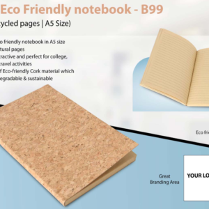 B99 –Cork Eco Friendly notebook with Recycled pages | A5 Size– Min 10 pcs