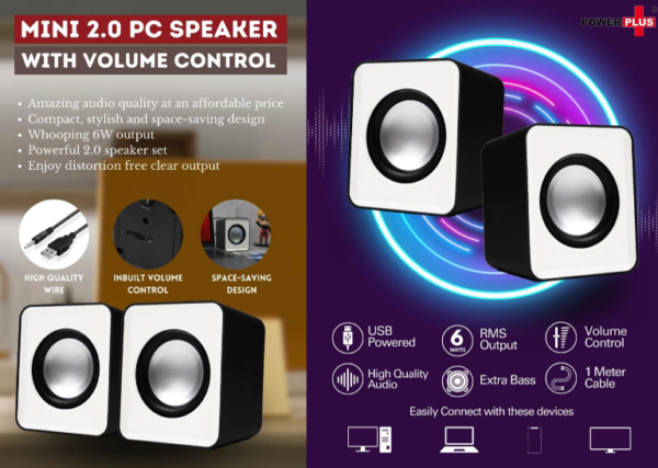 C01 – Mini Notebook / PC speakers with volume control | 6W Output | Set of 2 -