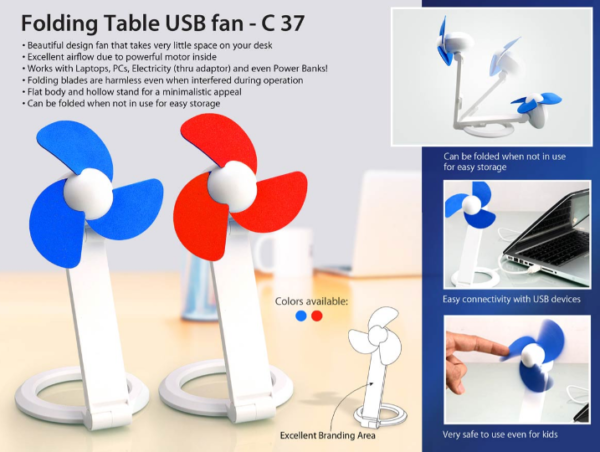 C37 – Folding Table USB fan with safety blades and USB cable