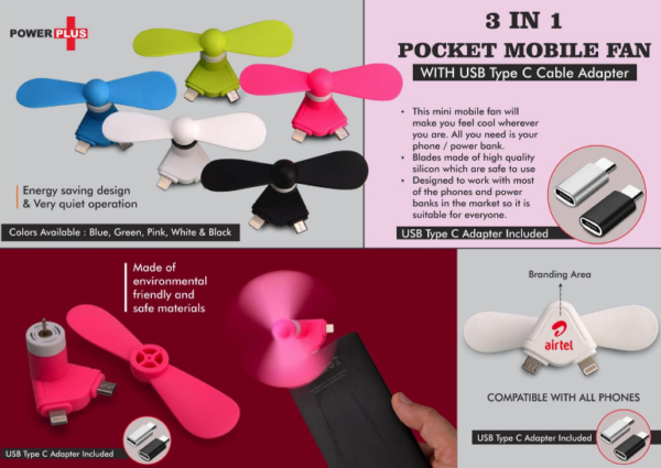 C40 – Pocket Mobile Fan for anywhere Cooling | Works with Micro USB, iPhone & Type C ports