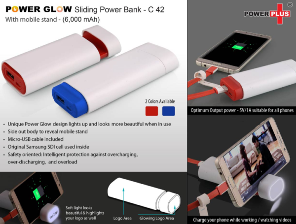 C42 – PowerGlow Sliding power bank with mobile stand (6,000 mAh)