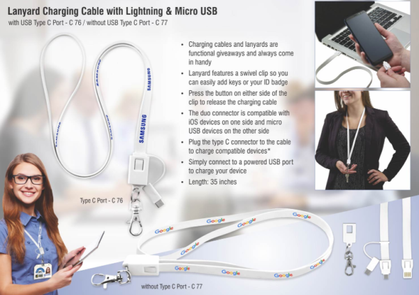 C77 – Lanyard charging cable with Lightning and Micro USB port