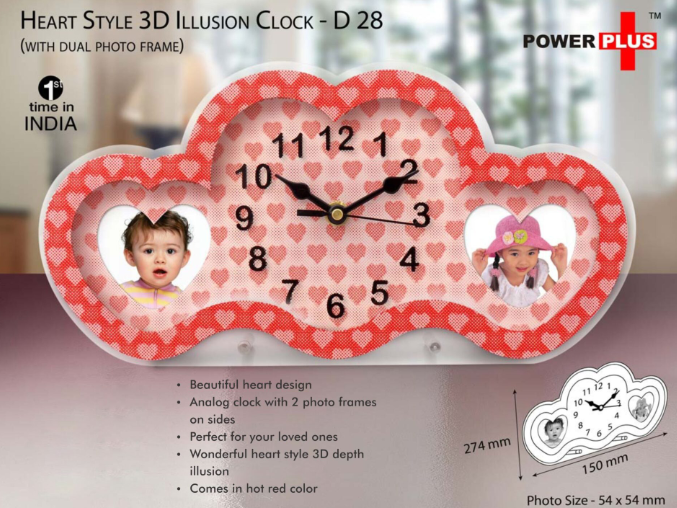 D28 – Heart style 3D illusion clock with dual photo frame