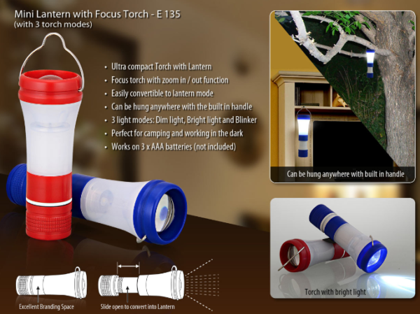 E135 – Mini Lantern with focus torch (with 3 torch modes)