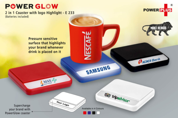 E233 – PowerGlow coaster with logo highlight (batteries included)